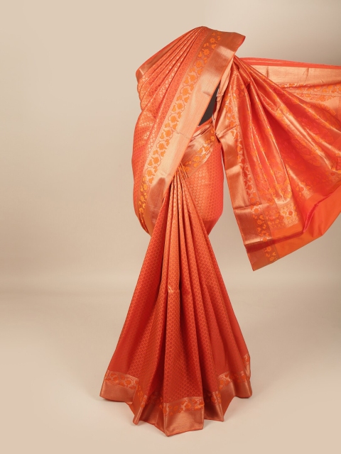 

Pothys Orange & Gold-Toned Ethnic Motifs Zari Pure Silk Saree