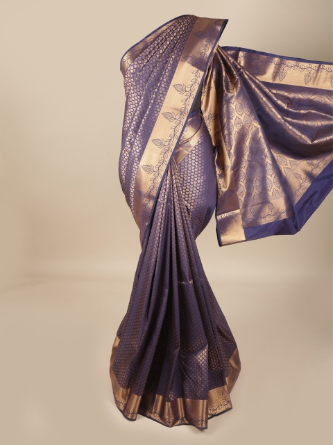 

Pothys Blue & Gold-Toned Woven Design Pure Silk Saree