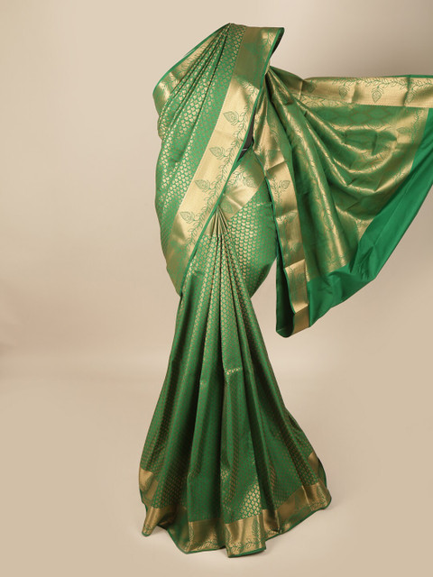 

Pothys Green & Gold-Coloured Ethnic Motifs Zari Pure Silk Saree