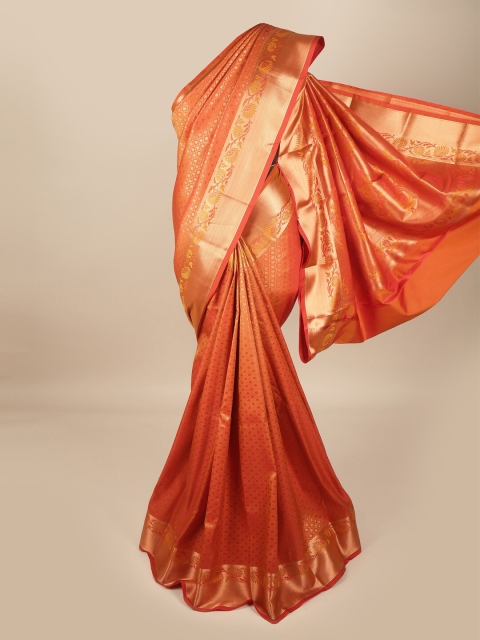 

Pothys Orange & Gold-Toned Woven Design Pure Silk Saree