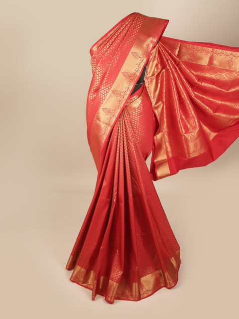 

Pothys Red & Gold-Toned Woven Design Pure Silk Saree