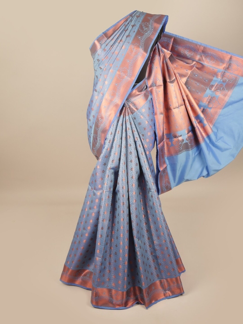 

Pothys Blue & Copper-Toned Woven Design Pure Silk Saree
