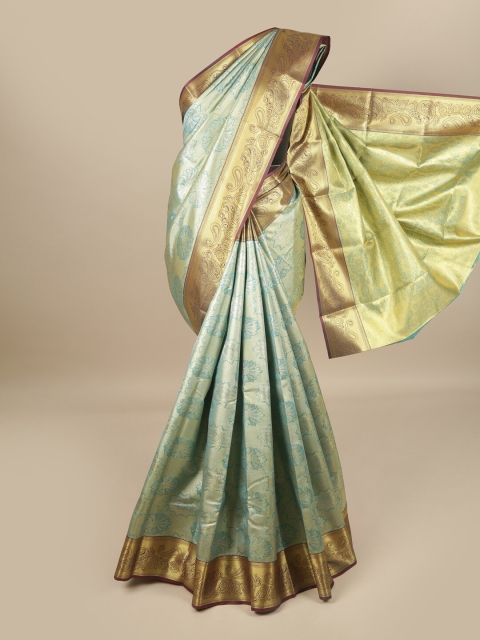 

Pothys Blue & Green Floral Zari Pure Silk Saree