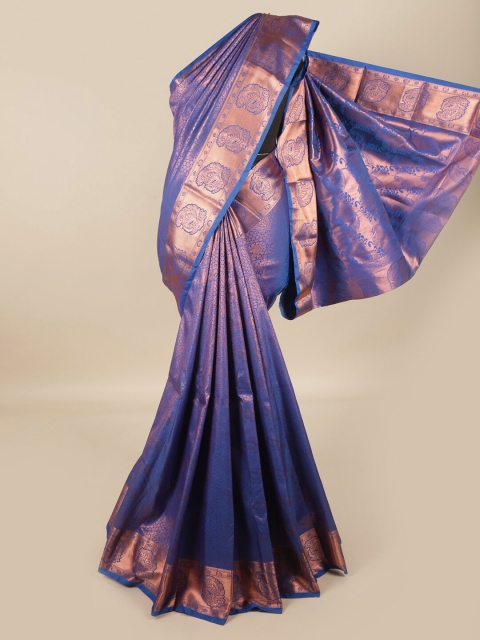 

Pothys Blue & Copper-Toned Woven Design Zari Pure Silk Saree