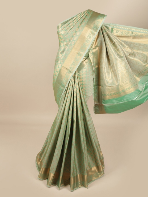 

Pothys Green & Gold-Toned Floral Pure Silk Saree