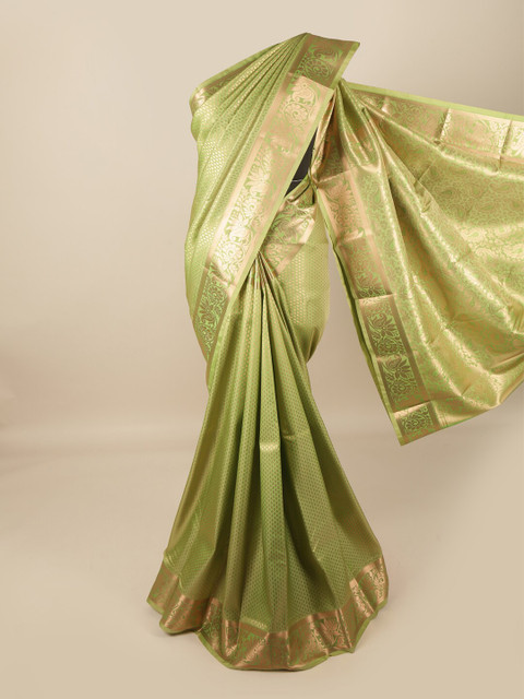 

Pothys Green & Gold-Toned Woven Design Zari Pure Silk Saree