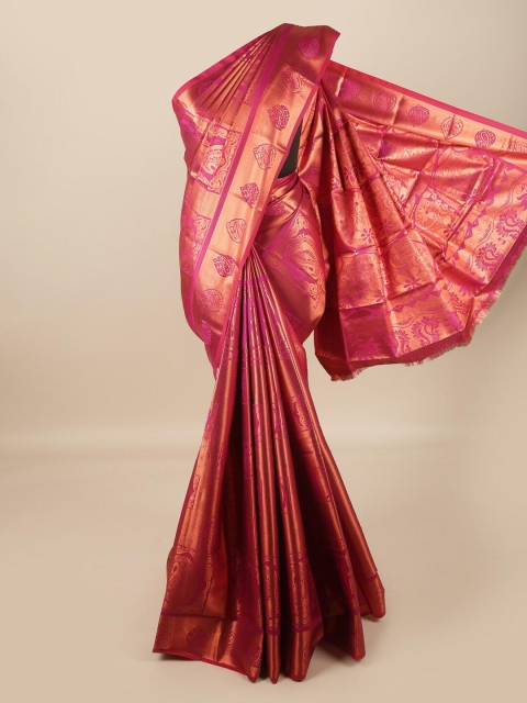 

Pothys Pink & Gold-Toned Ethnic Motifs Pure Silk Saree
