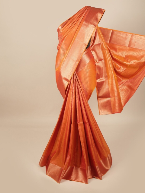 

Pothys Orange & Gold-Toned Woven Design Pure Silk Saree