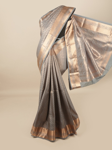 

Pothys Grey & Gold-Toned Woven Design Zari Pure Silk Saree
