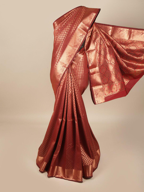 

Pothys Maroon & Gold-Toned Ethnic Motifs Zari Pure Silk Saree