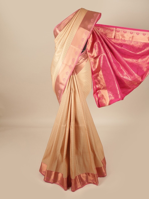

Pothys Cream-Coloured & Gold Ethnic Motifs Zari Pure Silk Saree