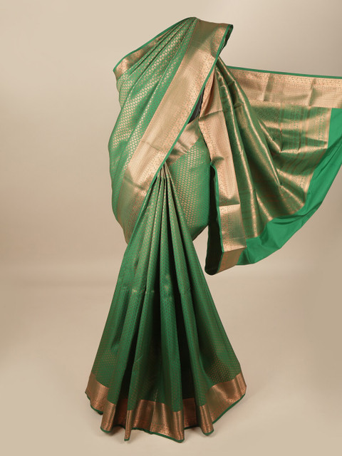 

Pothys Green & Copper-Toned Ethnic Motifs Zari Pure Silk Saree