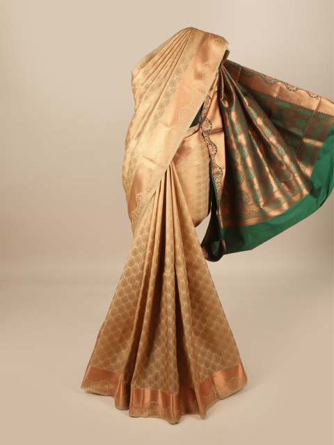 

Pothys Cream-Coloured & Green Ethnic Motifs Pure Silk Saree