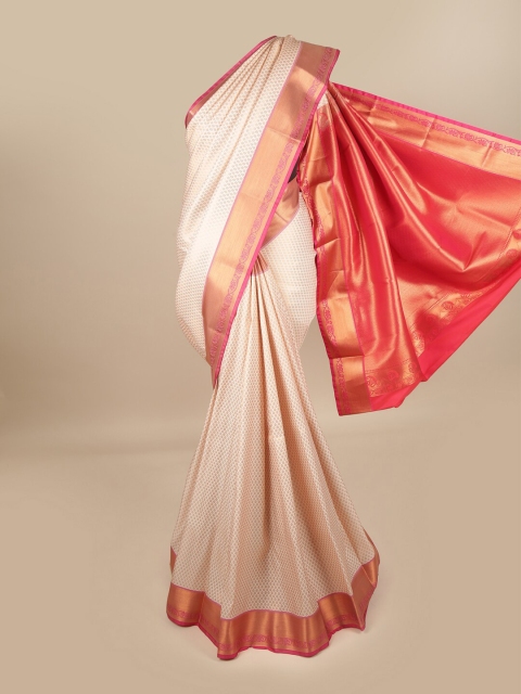 

Pothys Cream-Coloured & Pink Woven Design Pure Silk Saree