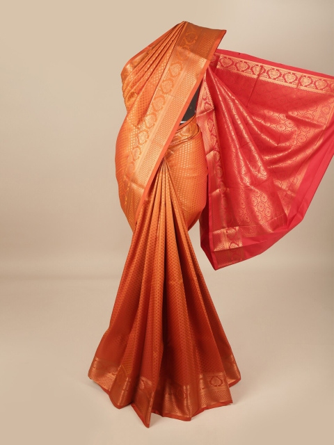 

Pothys Orange & Gold-Toned Woven Design Zari Pure Silk Saree