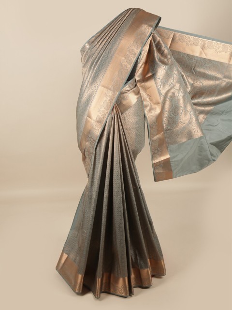 

Pothys Grey & Gold-Toned Woven Design Zari Pure Silk Saree