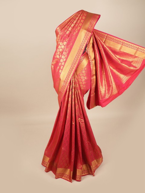 

Pothys Pink & Gold-Toned Woven Design Pure Silk Saree