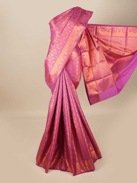 

Pothys Magenta & Gold-Toned Woven Design Zari Pure Silk Saree