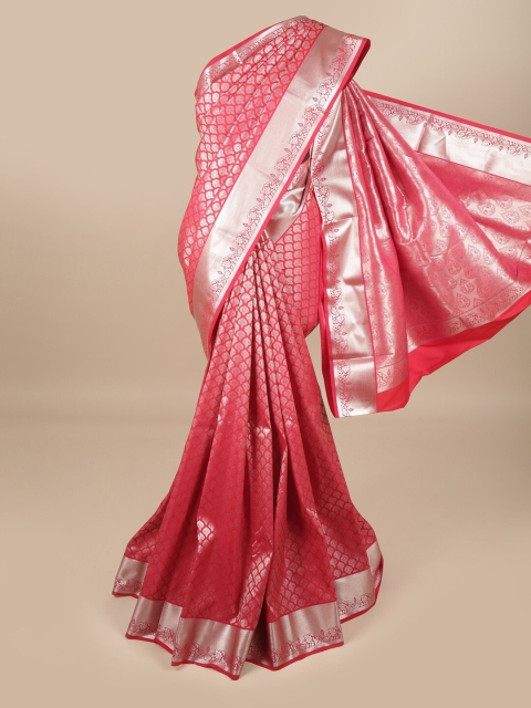 

Pothys Pink & Silver-Toned Woven Design Zari Pure Silk Saree