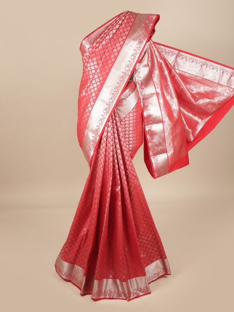 

Pothys Red & Silver-Toned Woven Design Pure Silk Saree