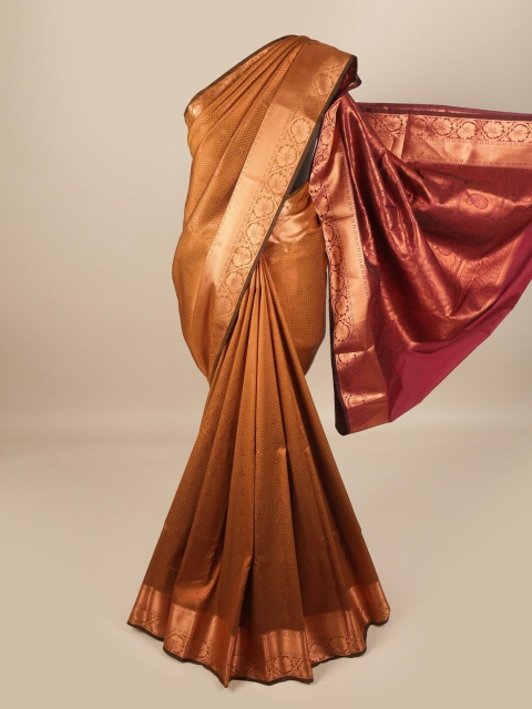 

Pothys Copper-Toned & Maroon Woven Design Pure Silk Saree