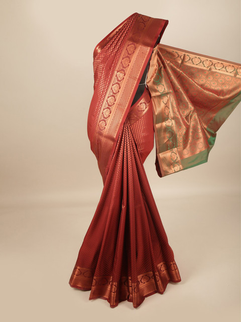 

Pothys Maroon & Green Ethnic Motifs Zari Pure Silk Saree