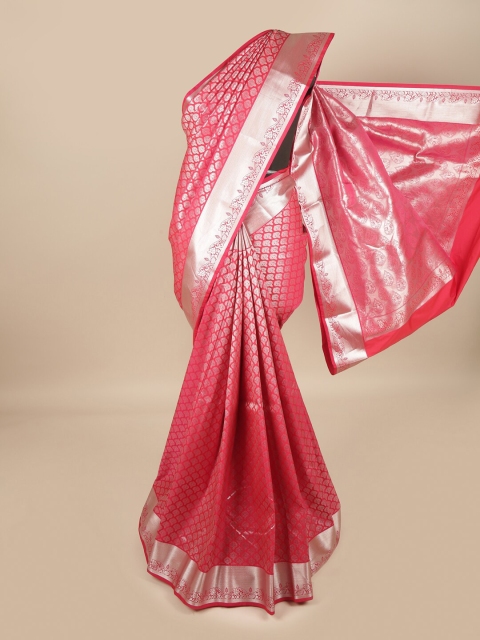 

Pothys Pink & Silver-Toned Ethnic Motifs Zari Pure Silk Saree