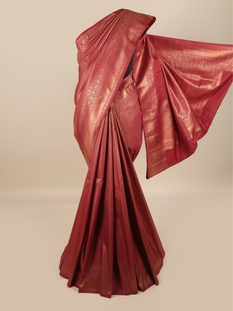 

Pothys Maroon & Gold-Toned Woven Design Pure Silk Saree