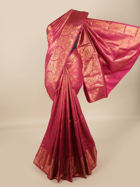 

Pothys Pink & Gold-Toned Woven Design Zari Pure Silk Saree