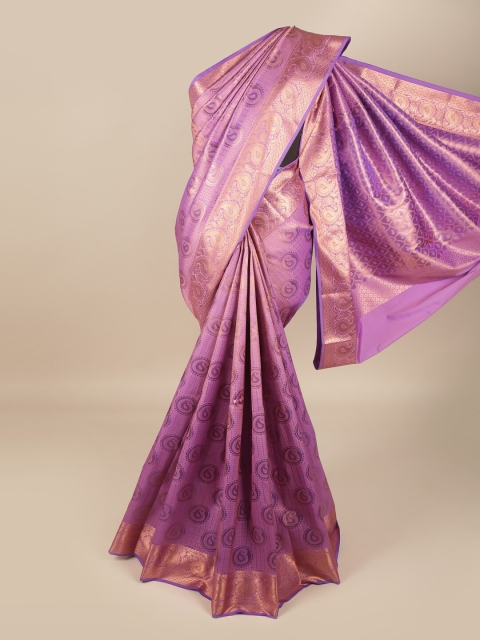 

Pothys Purple & Gold-Toned Ethnic Motifs Zari Pure Silk Saree