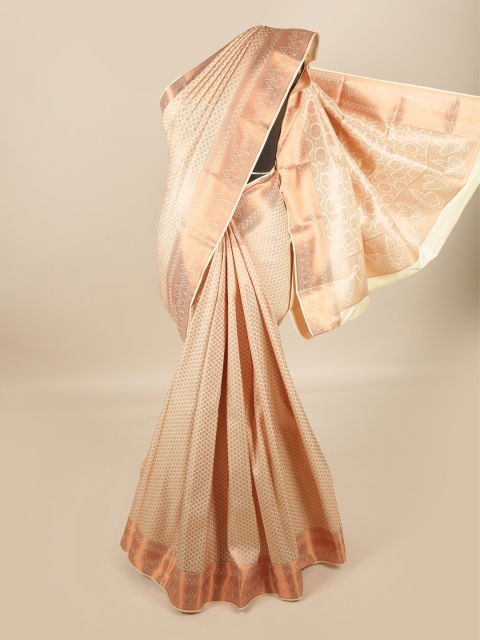 

Pothys Cream-Coloured & Gold-Toned Ethnic Motifs Pure Silk Saree