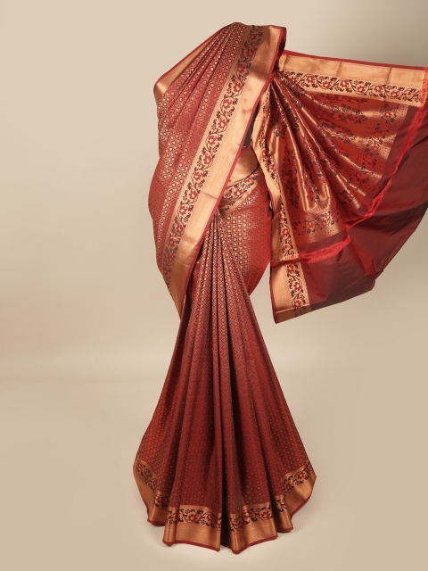 

Pothys Maroon & Gold-Toned Woven Design Zari Pure Silk Saree