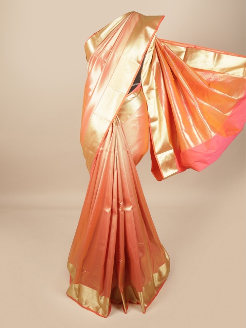 

Pothys Peach-Coloured & Gold Ethnic Motifs Zari Pure Silk Saree