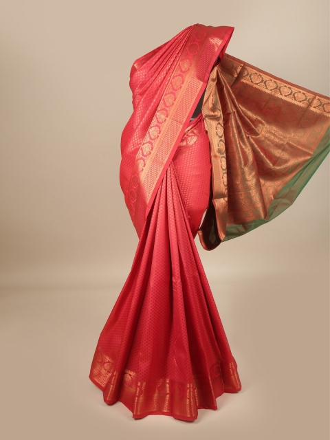 

Pothys Magenta & Green Ethnic Motifs Zari Pure Silk Saree