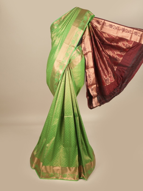 

Pothys Green & Maroon Ethnic Motifs Zari Pure Silk Saree