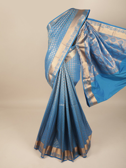 

Pothys Blue & Gold-Toned Woven Design Zari Pure Silk Saree