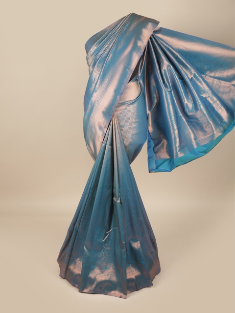 

Pothys Blue & Gold-Toned Woven Design Pure Silk Saree