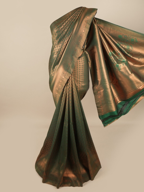 

Pothys Green & Gold-Toned Woven Design Zari Pure Silk Saree