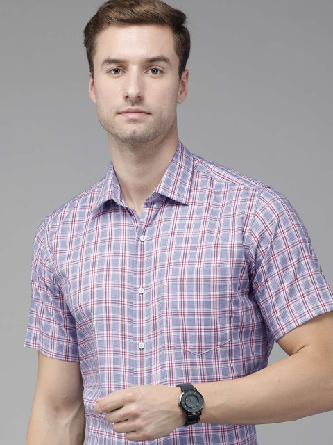

Van Heusen Men Blue & Red Custom Fit Tartan Checked Pure Cotton Formal Shirt