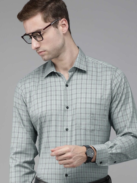 

Van Heusen Men Green & Black Custom Fit Tartan Checked Pure Cotton Formal Shirt