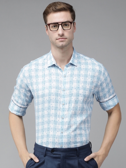 

V Dot Men White & Blue Slim Fit Gingham Checks Checked Casual Shirt