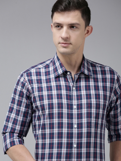 

Van Heusen Men Navy Blue & Red Checked Slim Fit Pure Cotton Formal Shirt