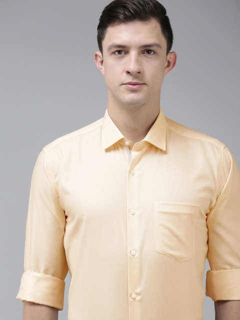 

Van Heusen Men Beige Self-Design Custom Fit Pure Cotton Formal Shirt