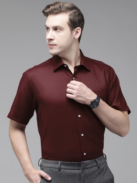 

Van Heusen Men Maroon Self Designed Custom Fit Casual Shirt