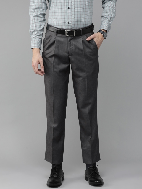 

Van Heusen Men Charcoal Grey Solid Custom Fit Low-Rise Pleated Formal Trousers