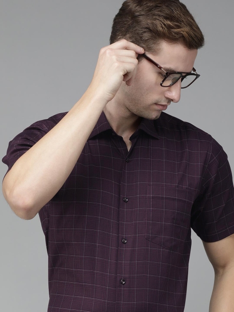 

Van Heusen Men Purple Tailored Fit Windowpane Checked Formal Shirt