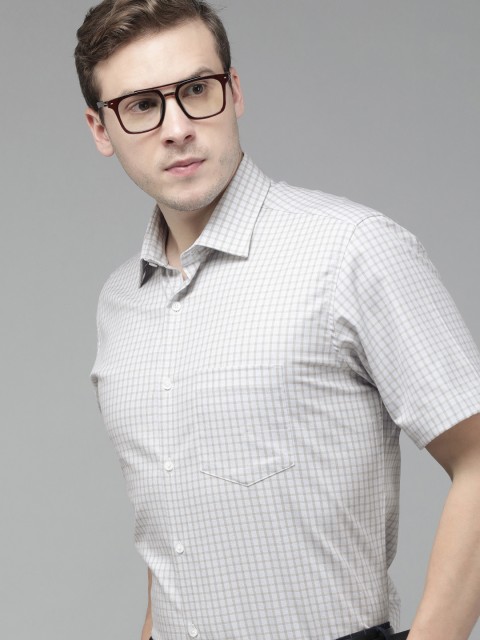 

Van Heusen Men Grey Tailored Fit Micro Checks Checked Formal Shirt