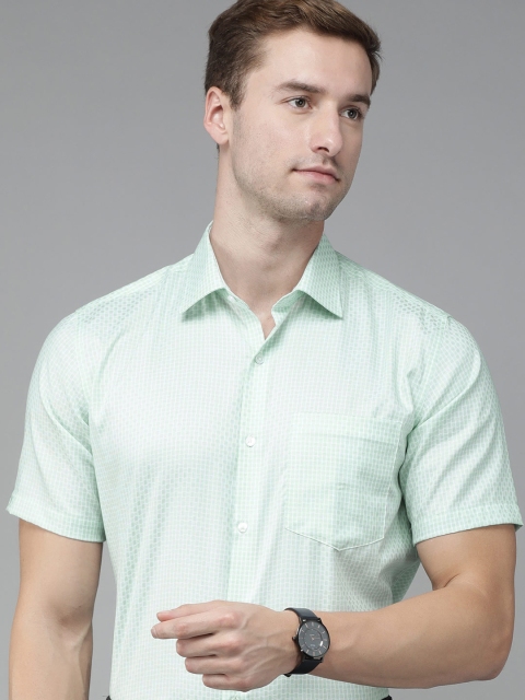 

Van Heusen Men Green Tailored Fit Micro Checks Checked Formal Shirt