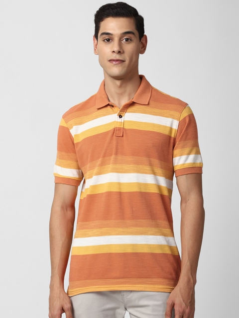 

Peter England Casuals Men Orange & White Striped Polo Collar T-shirt