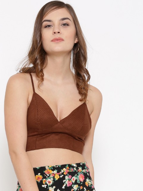 

FOREVER 21 Women Rust Brown Solid Perforated Bralette Top